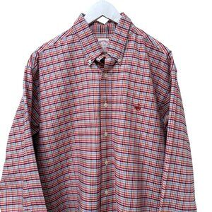 BROOKS BROTHERS Supima Cotton Button Down Shirt Mens Large Red Check Long Sleeve